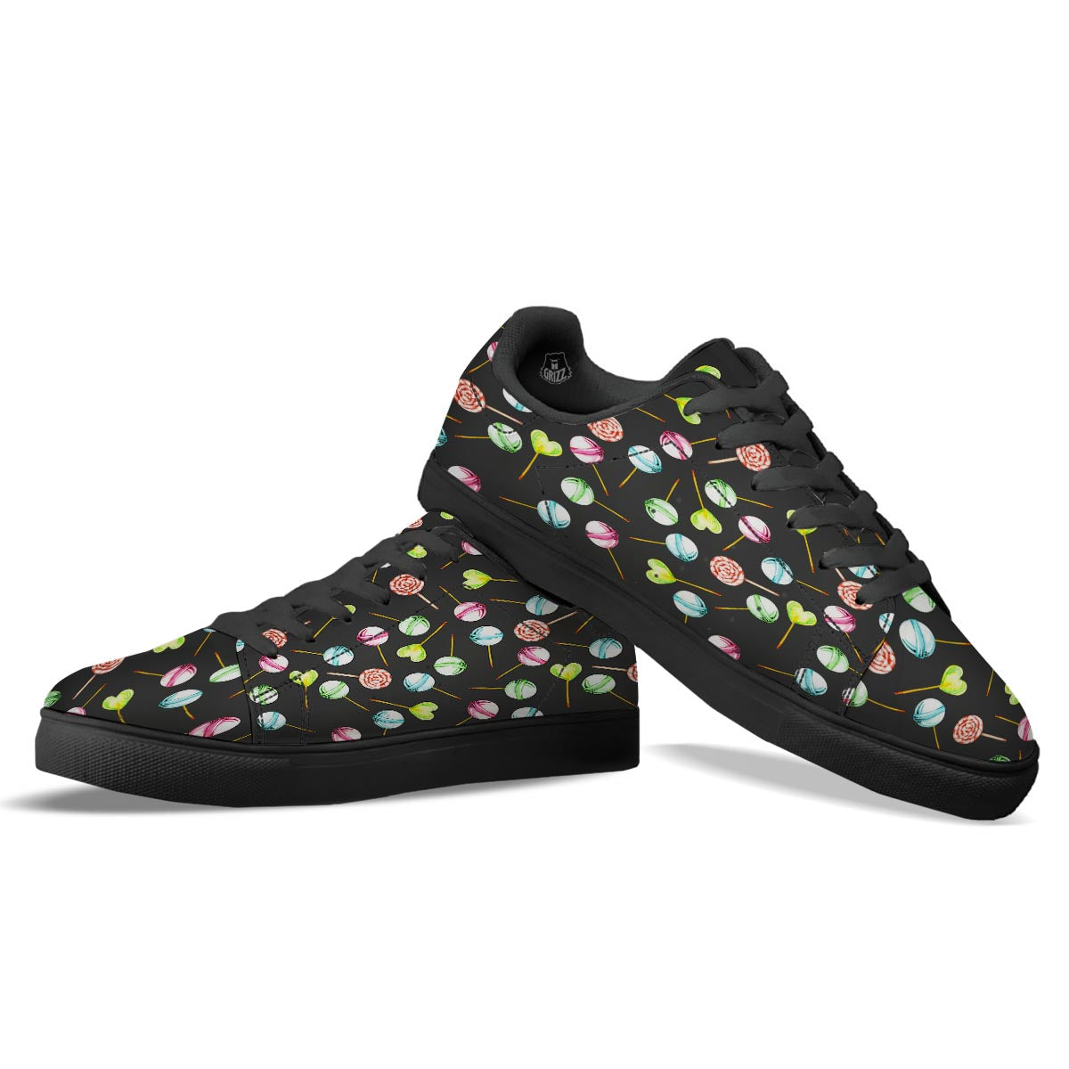Candy Sweet Print Pattern Black Low Top Sneakers-grizzshop
