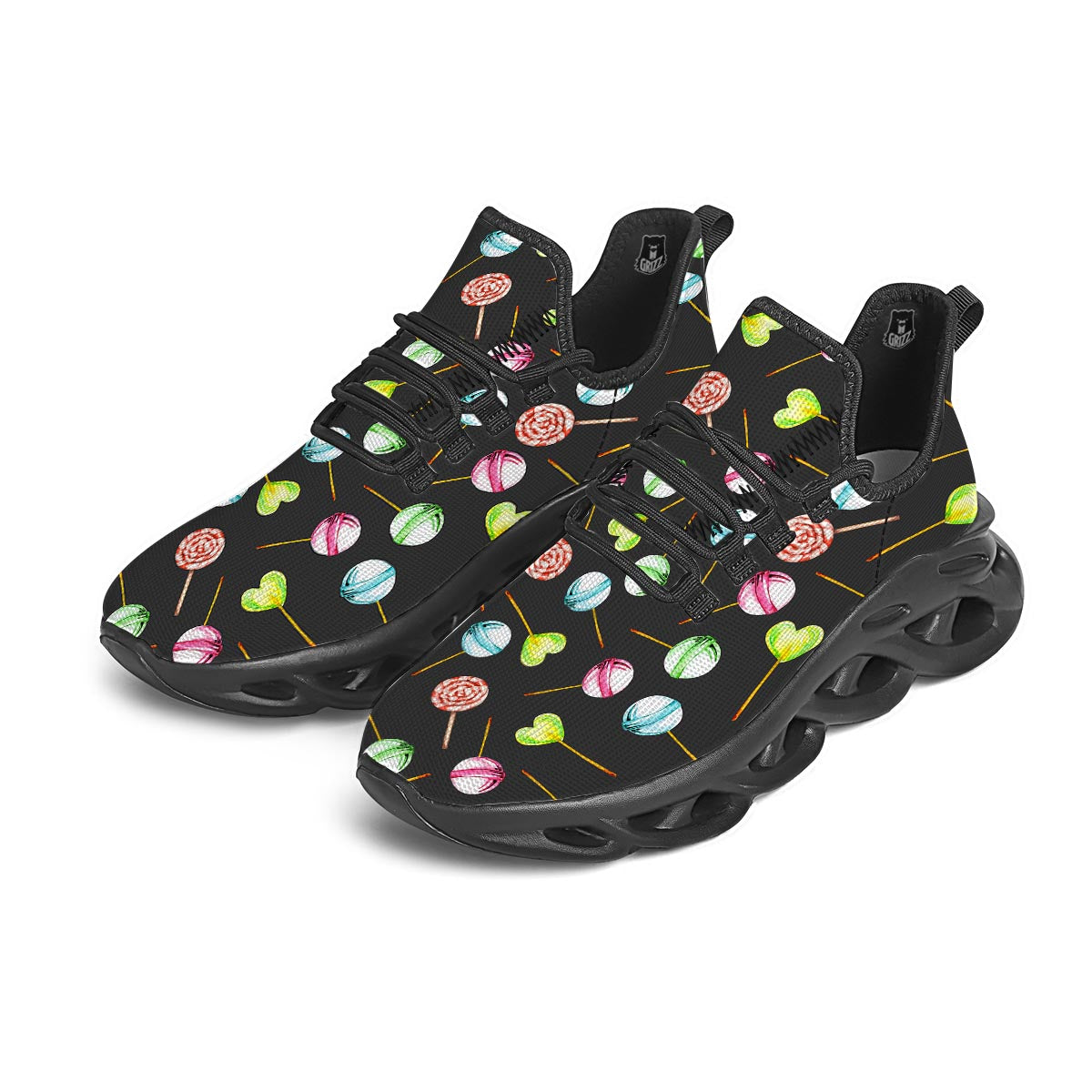 Candy Sweet Print Pattern Black Running Shoes-grizzshop
