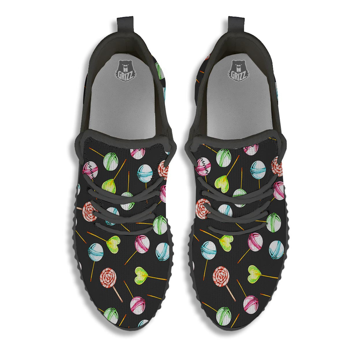 Candy Sweet Print Pattern Black Walking Shoes-grizzshop