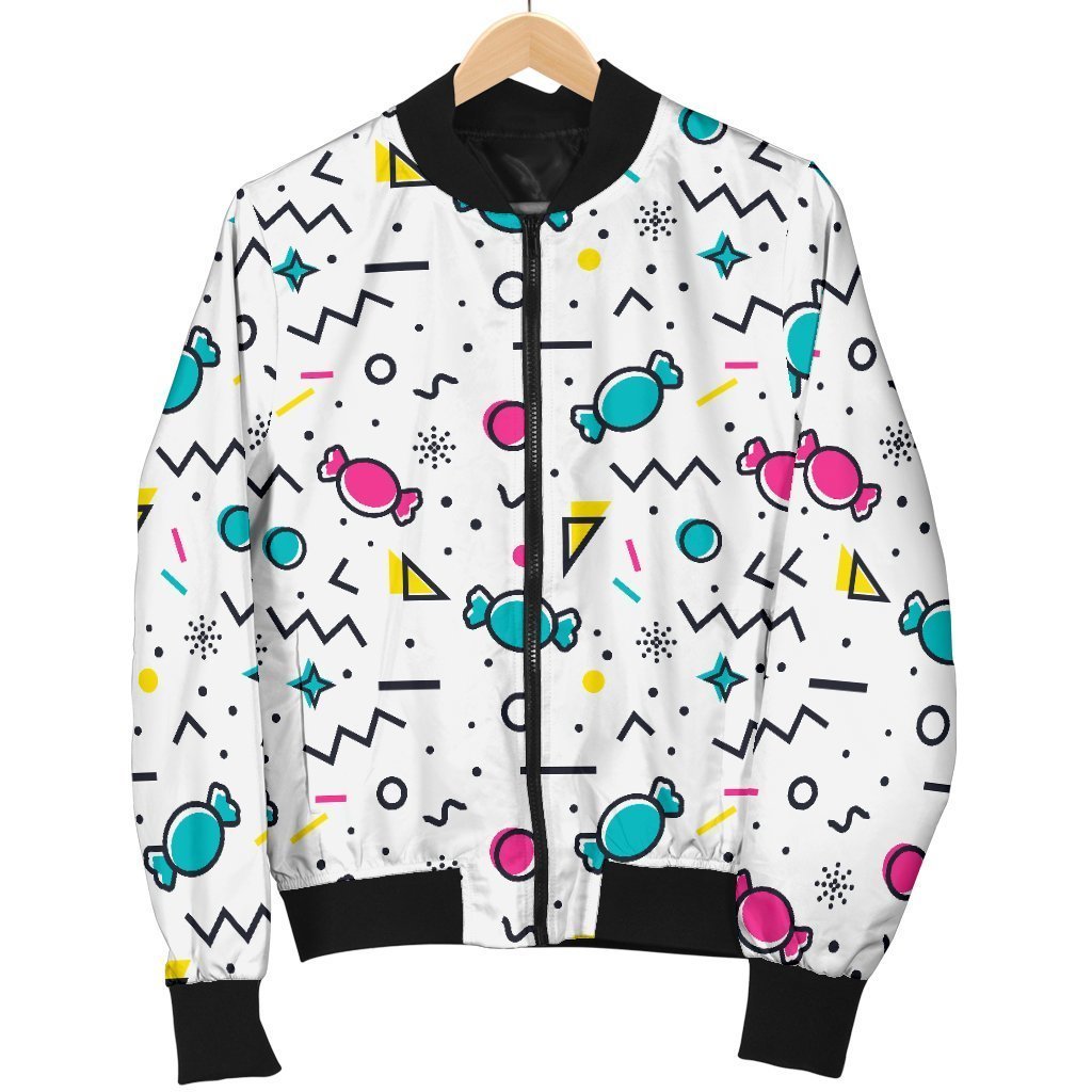 Candy Print Pattern Women Casual Bomber Jacket-grizzshop