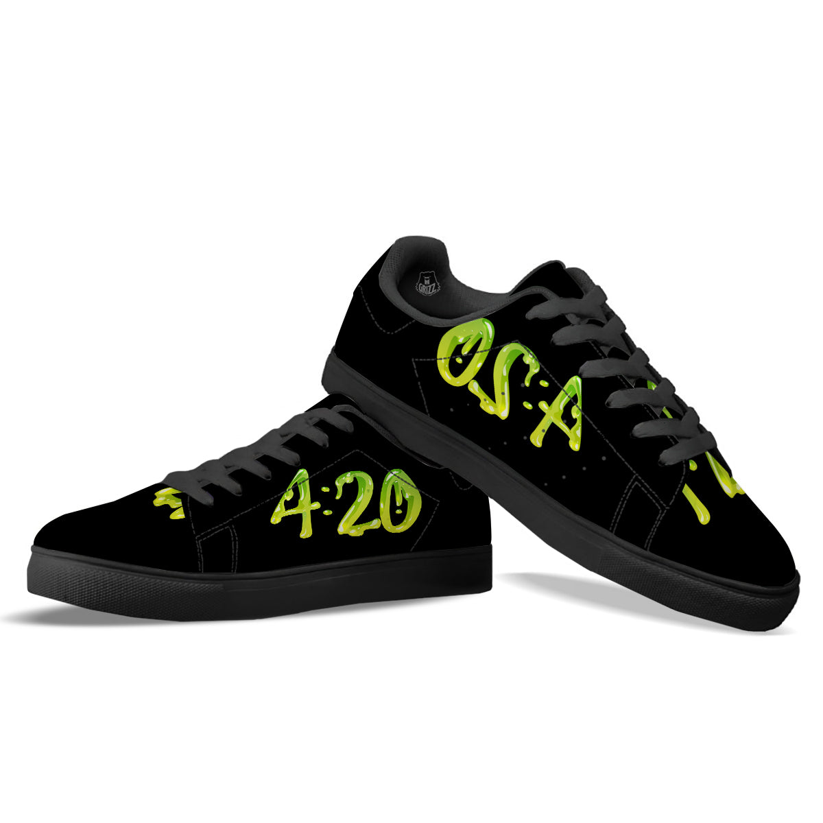 Cannabis Day 420 Print Black Low Top Sneakers-grizzshop