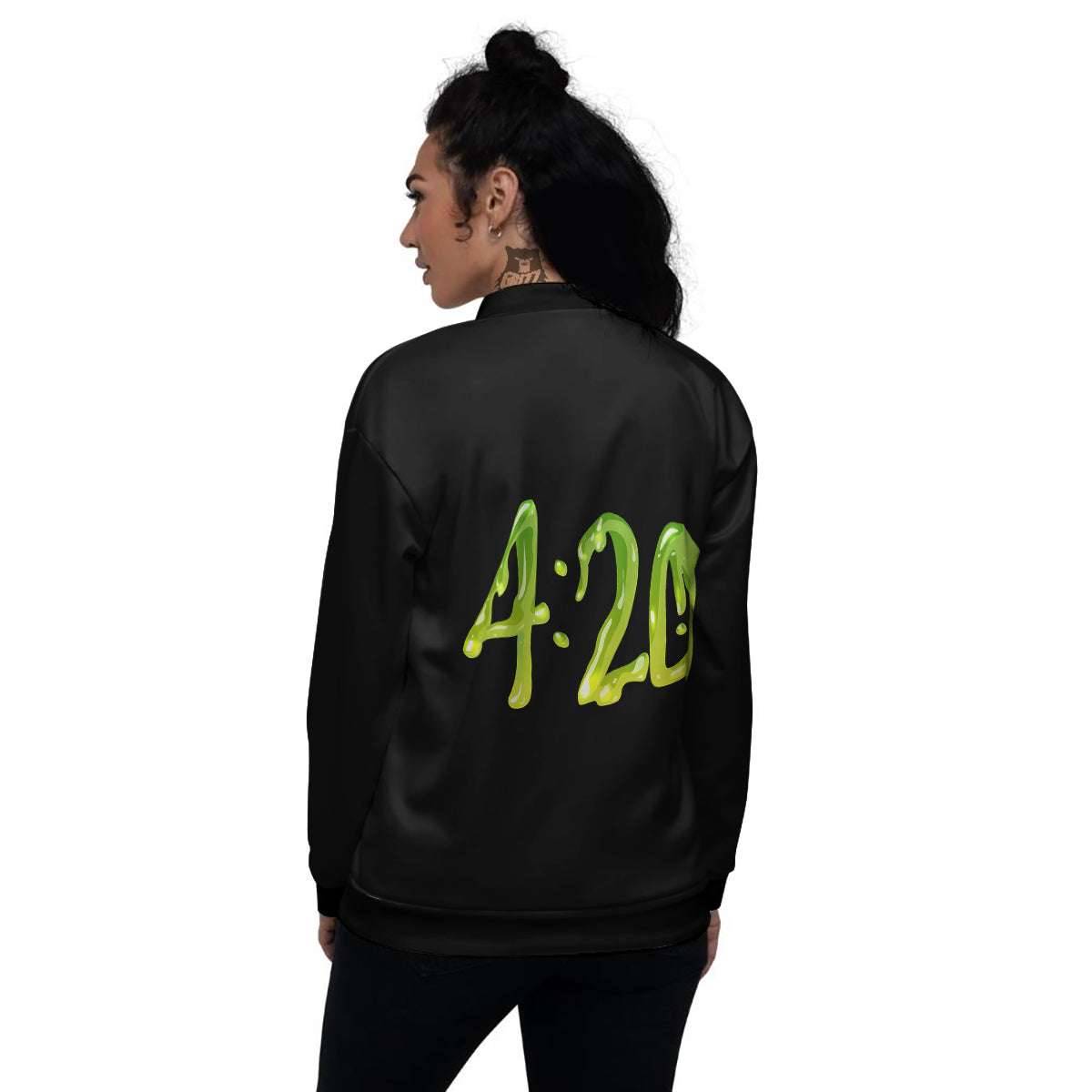 Cannabis Day 420 Print Women's Bomber Jacket-grizzshop