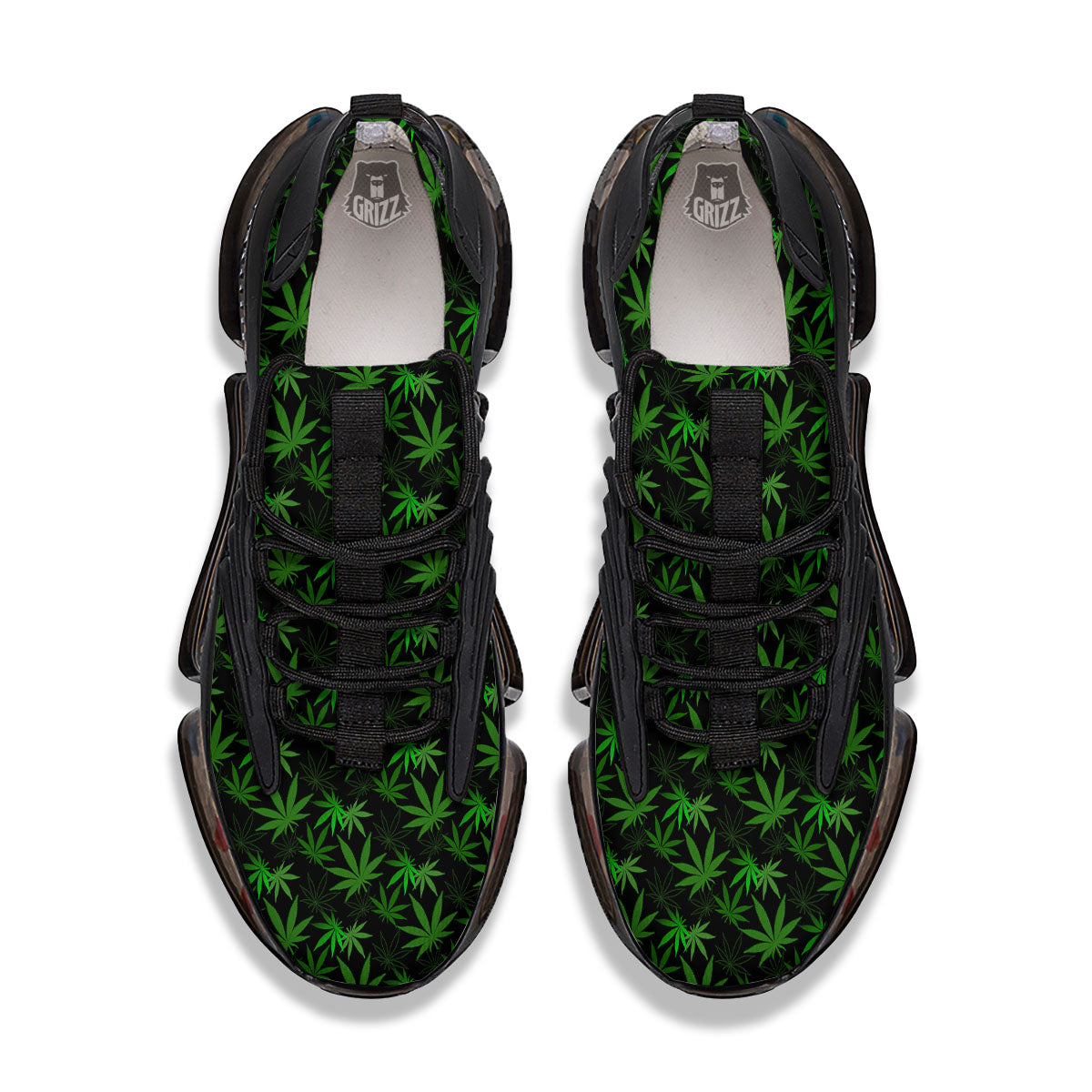 Cannabis Leaf Black And Green Print Black Gym Shoes-grizzshop