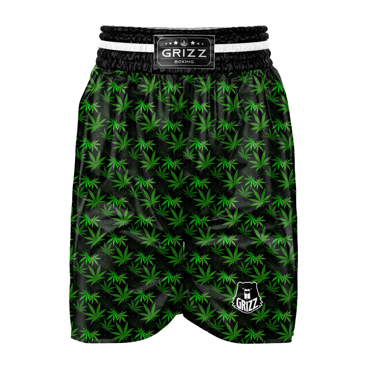 Cannabis Leaf Black And Green Print Boxing Shorts-grizzshop