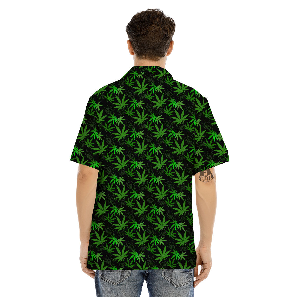Cannabis Leaf Black And Green Print Men's Hawaiian Shirt-grizzshop