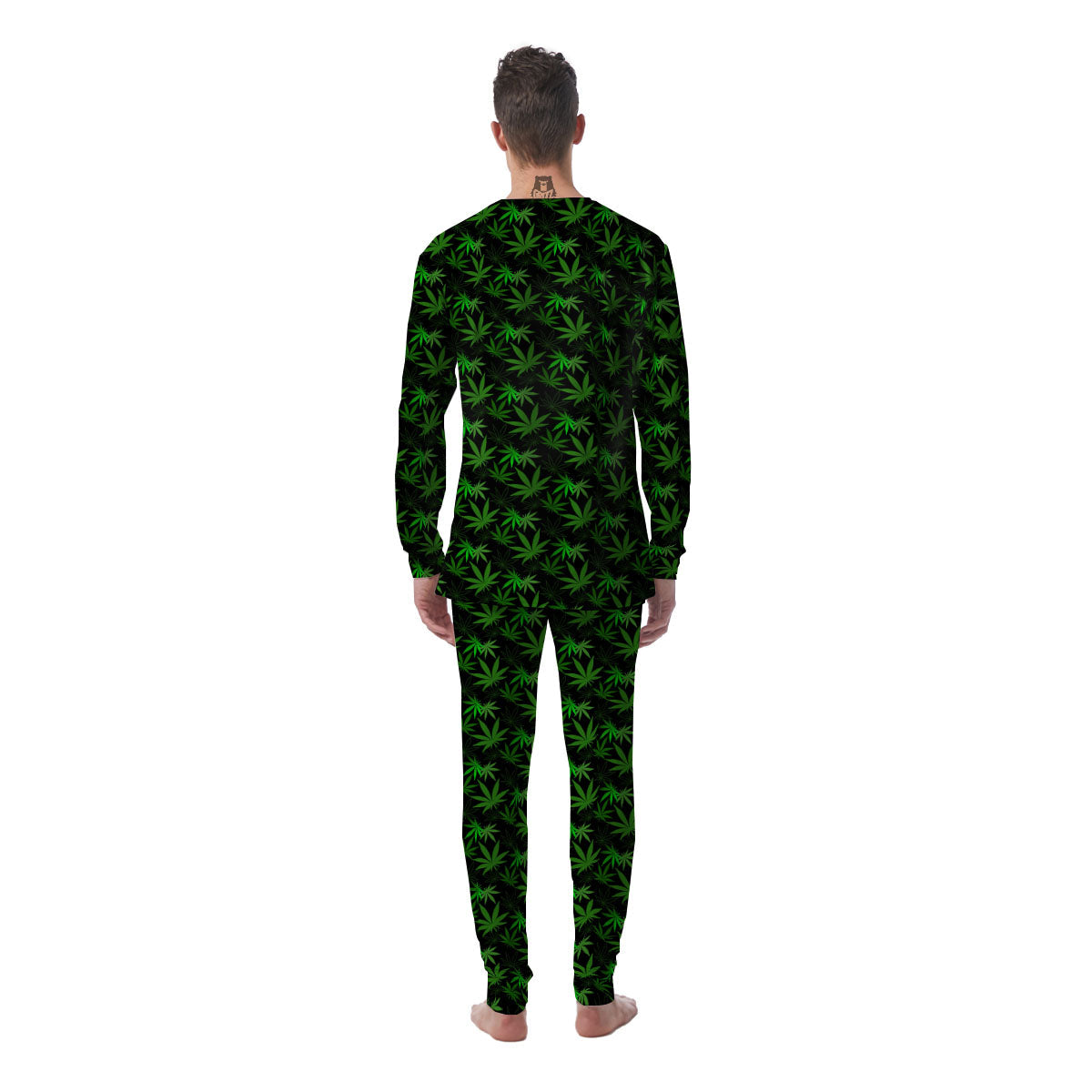 Cannabis Leaf Black And Green Print Men's Pajamas-grizzshop