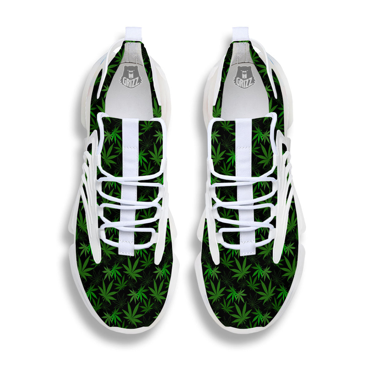 Cannabis Leaf Black And Green Print White Gym Shoes-grizzshop