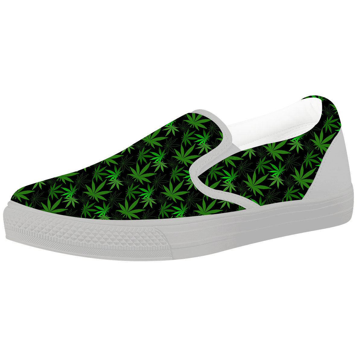 Cannabis Leaf Black And Green Print White Slip On Shoes-grizzshop