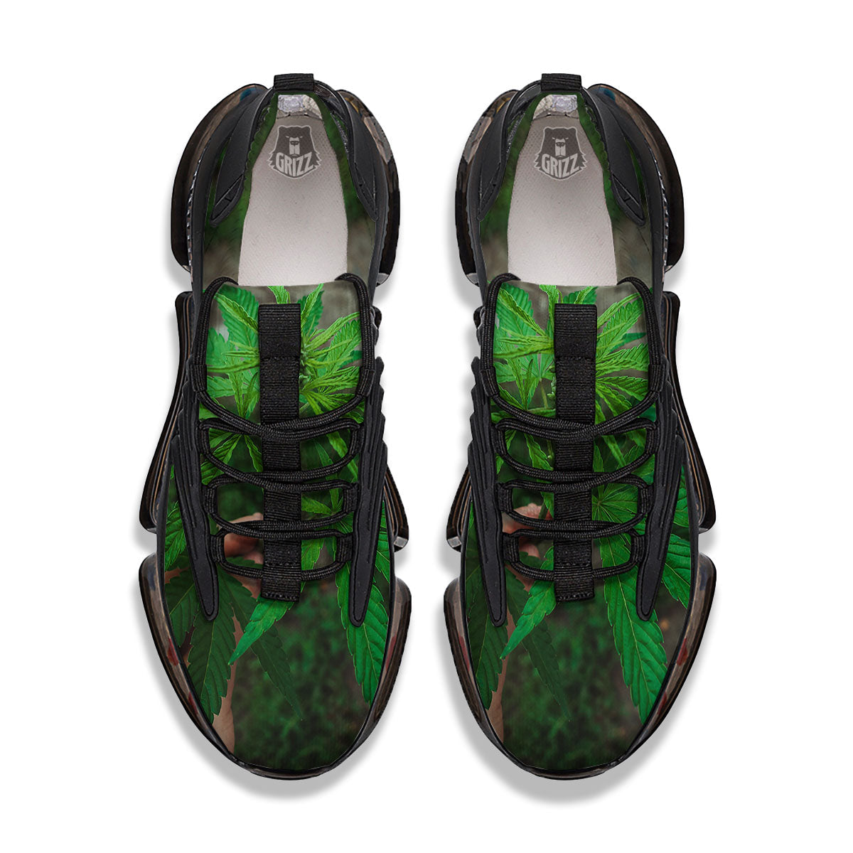 Cannabis Leaf Forest Green Print Black Gym Shoes-grizzshop