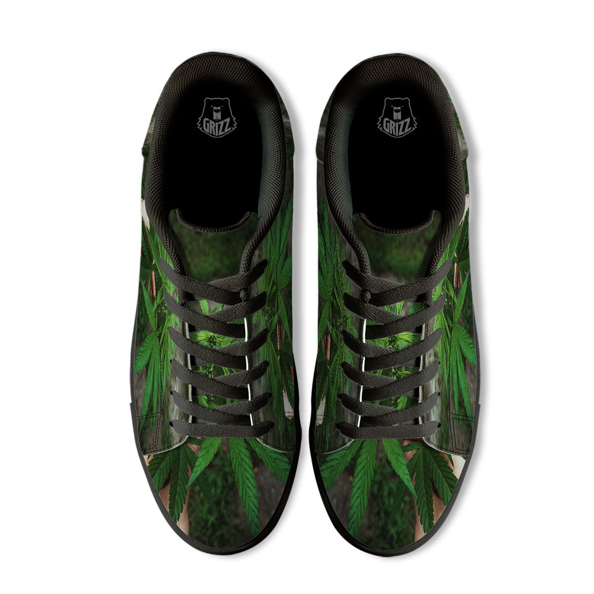 Cannabis Leaf Forest Green Print Black Low Top Sneakers-grizzshop