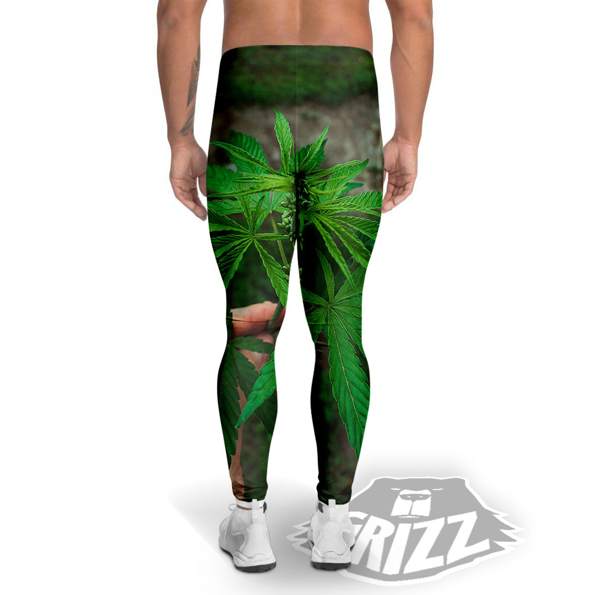 Cannabis Leaf Forest Green Print Men's Leggings-grizzshop