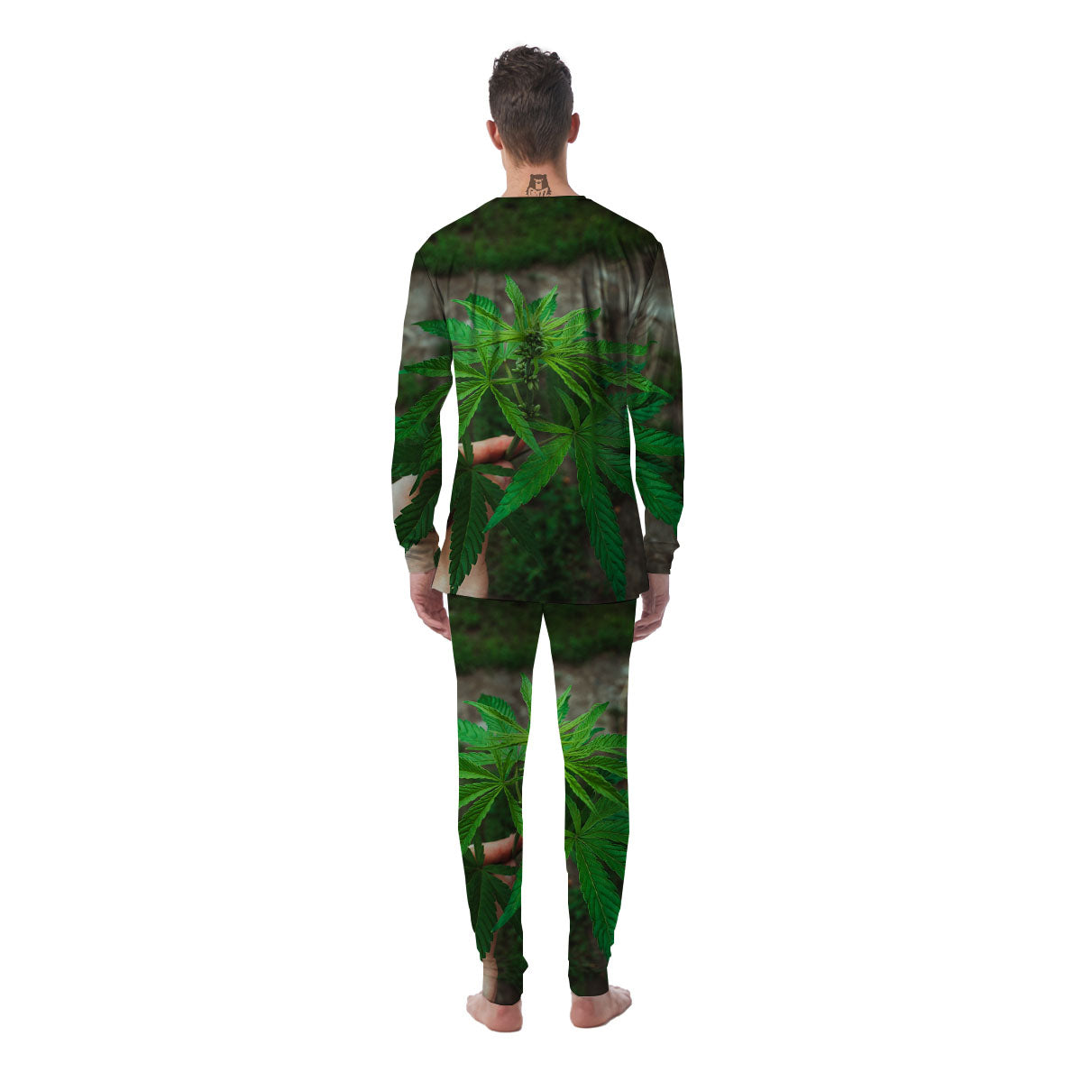 Cannabis Leaf Forest Green Print Men's Pajamas-grizzshop