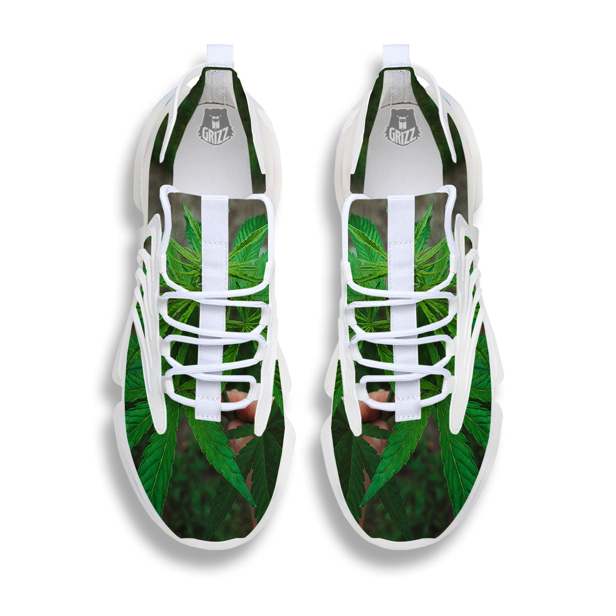 Cannabis Leaf Forest Green Print White Gym Shoes-grizzshop
