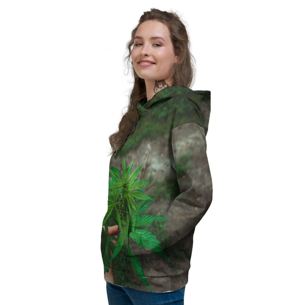 Cannabis Leaf Forest Green Print Women's Hoodie-grizzshop