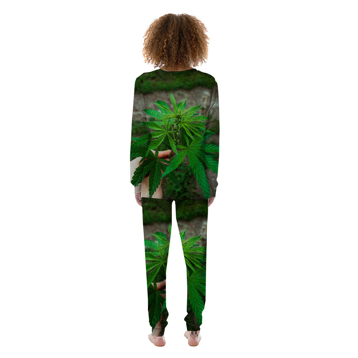Cannabis Leaf Forest Green Print Women's Pajamas-grizzshop