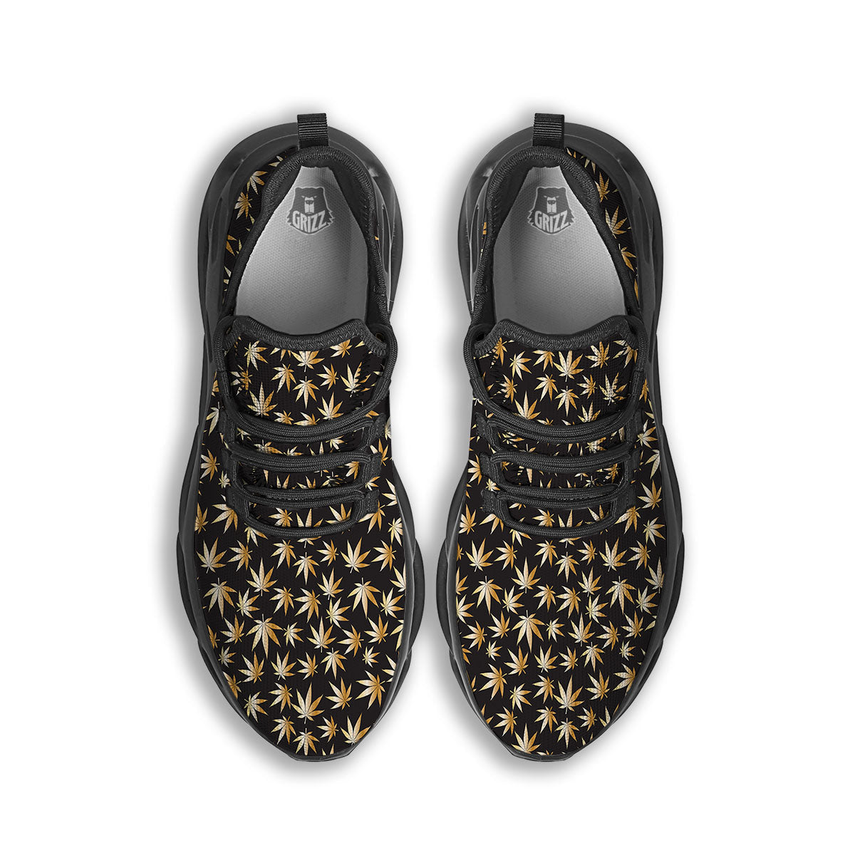 Cannabis Leaf Gold Print Pattern Black Running Shoes-grizzshop