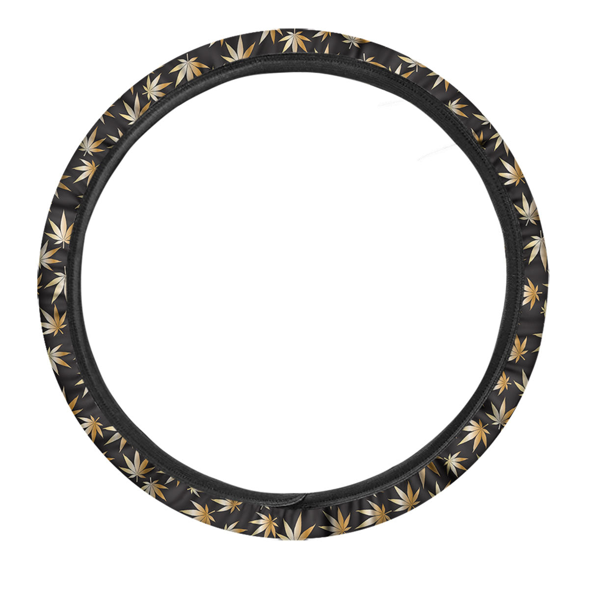 Cannabis Leaf Gold Print Pattern Car Steering Wheel Cover-grizzshop