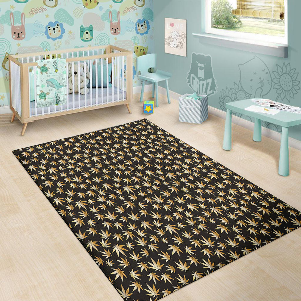 Cannabis Leaf Gold Print Pattern Floor Mat-grizzshop