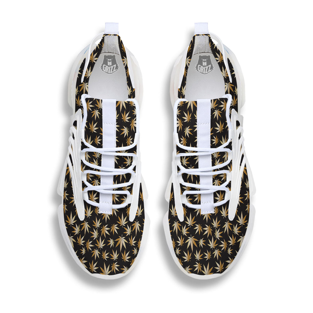 Cannabis Leaf Gold Print Pattern White Gym Shoes-grizzshop