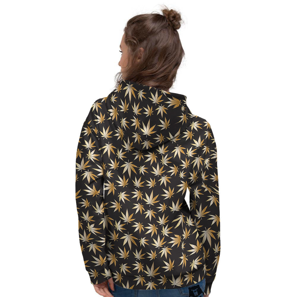 Cannabis Leaf Gold Print Pattern Women's Hoodie-grizzshop
