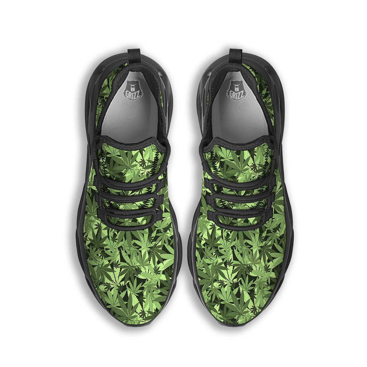 Cannabis Leaf Green Print Pattern Black Running Shoes-grizzshop