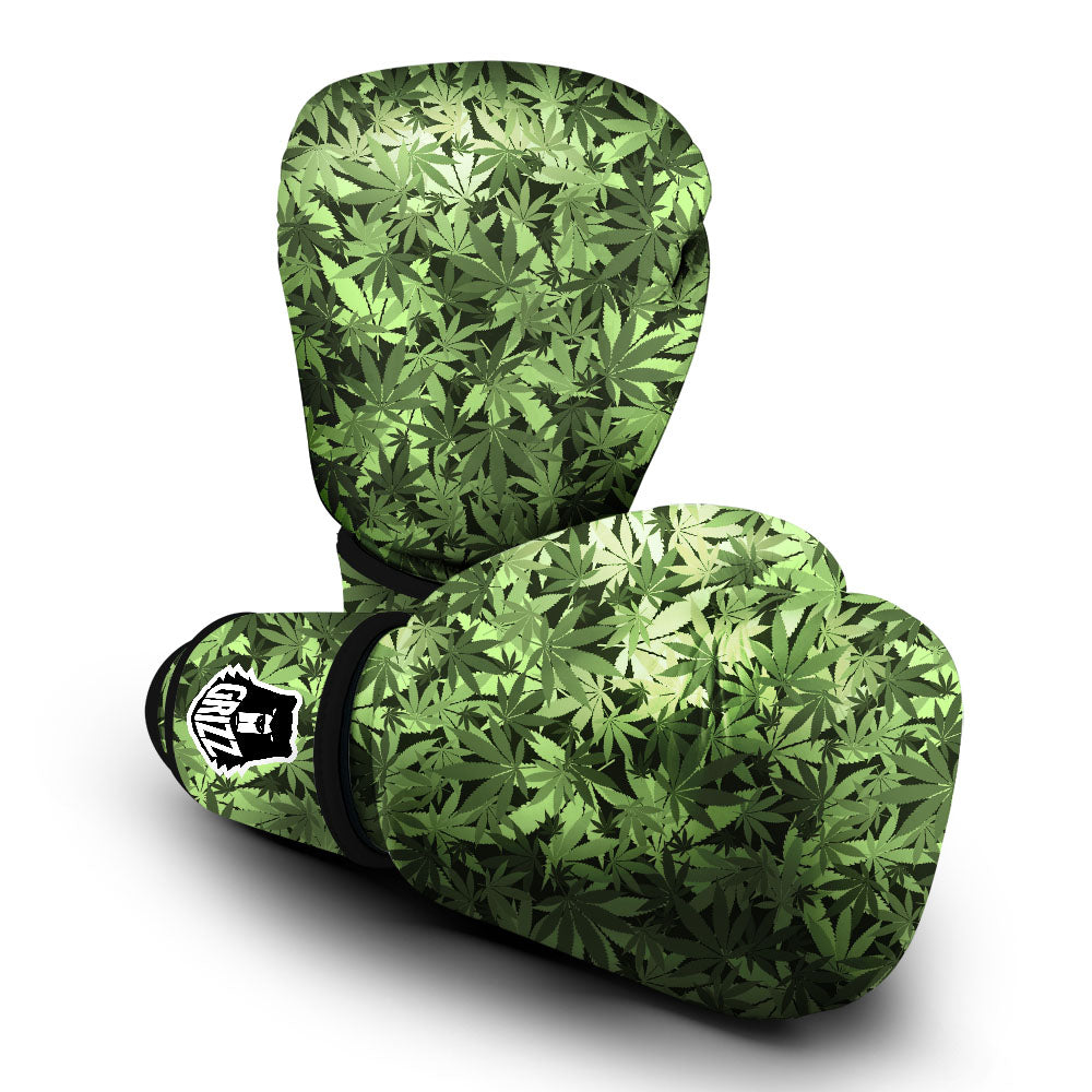 Cannabis Leaf Green Print Pattern Boxing Gloves-grizzshop