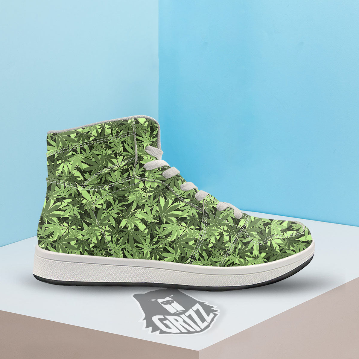 Cannabis Leaf Green Print Pattern High Top Sneakers-grizzshop