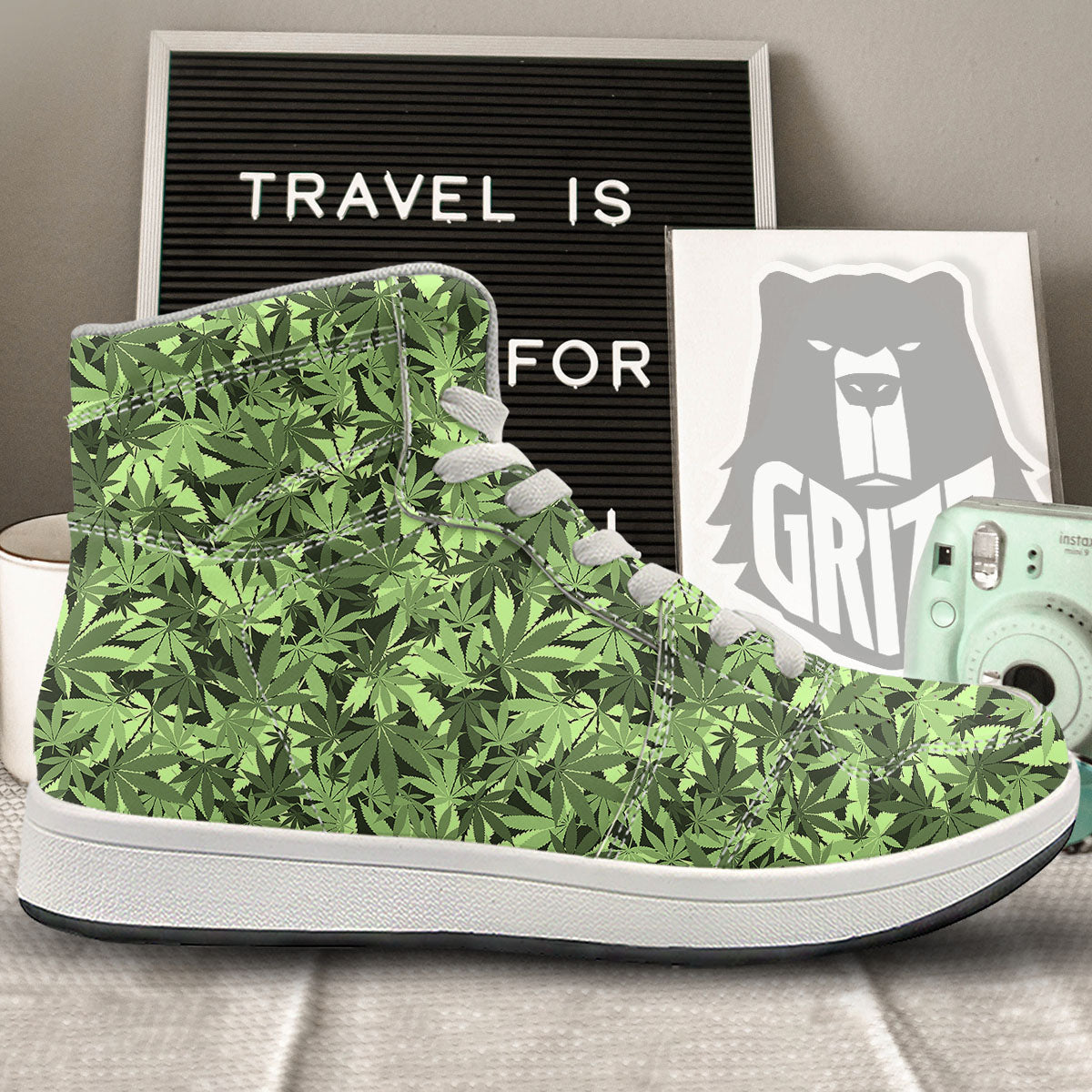 Cannabis Leaf Green Print Pattern High Top Sneakers-grizzshop
