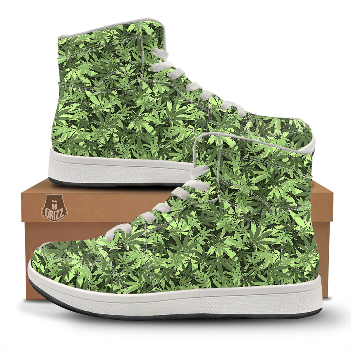 Cannabis Leaf Green Print Pattern High Top Sneakers-grizzshop