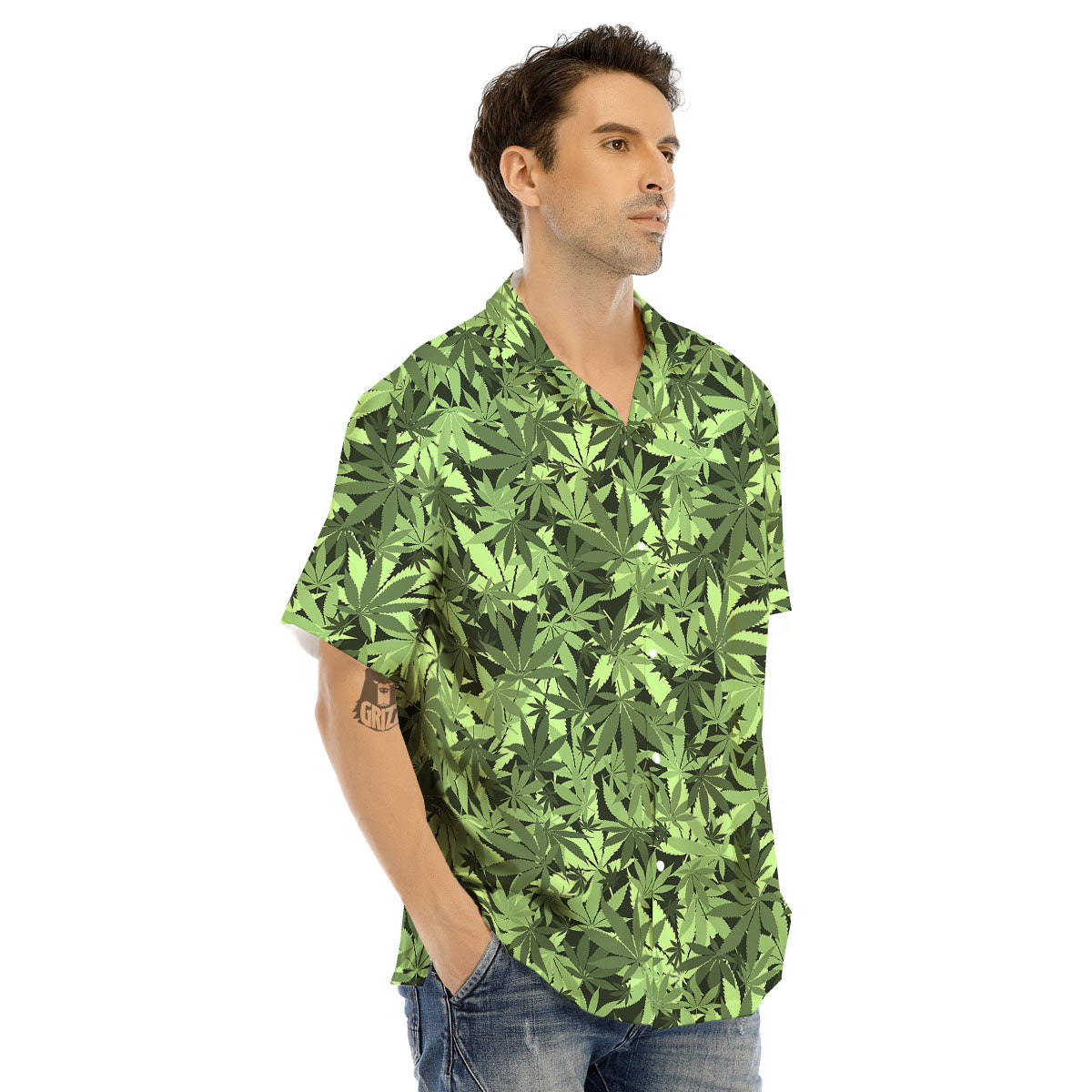 Cannabis Leaf Green Print Pattern Men's Hawaiian Shirt-grizzshop