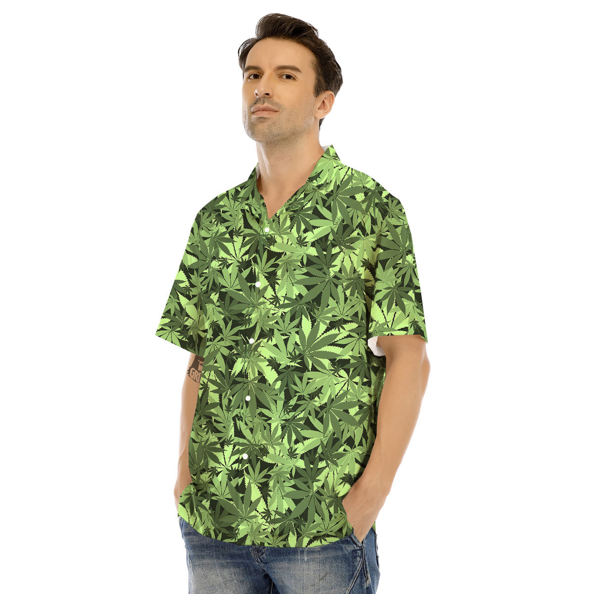 Cannabis Leaf Green Print Pattern Men's Hawaiian Shirt-grizzshop