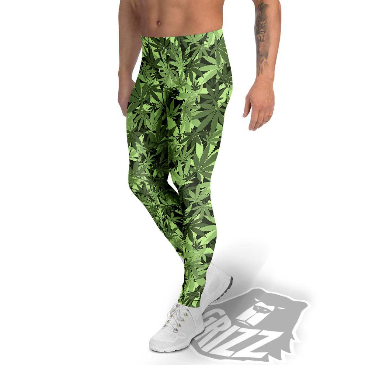 Cannabis Leaf Green Print Pattern Men's Leggings-grizzshop