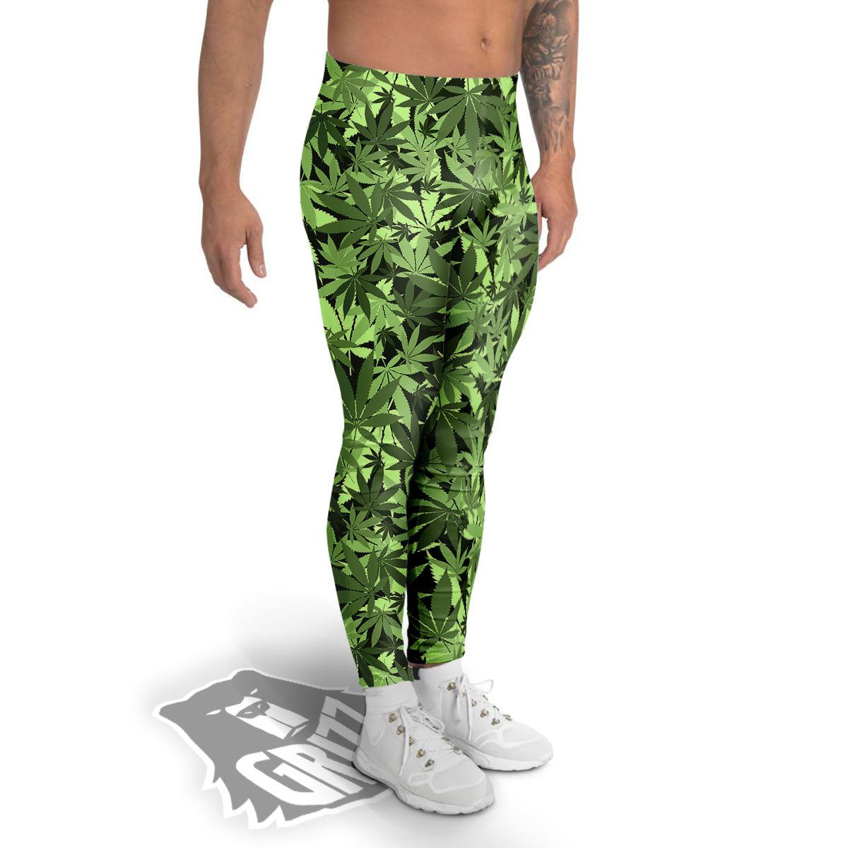 Cannabis Leaf Green Print Pattern Men's Leggings-grizzshop