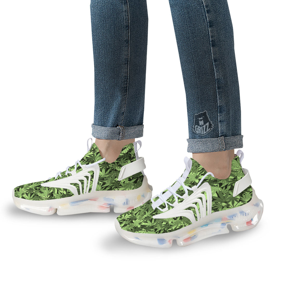 Cannabis Leaf Green Print Pattern White Gym Shoes-grizzshop