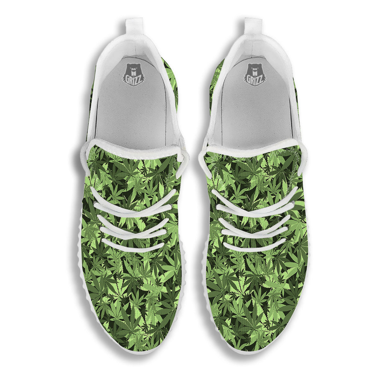 Cannabis Leaf Green Print Pattern White Walking Shoes-grizzshop