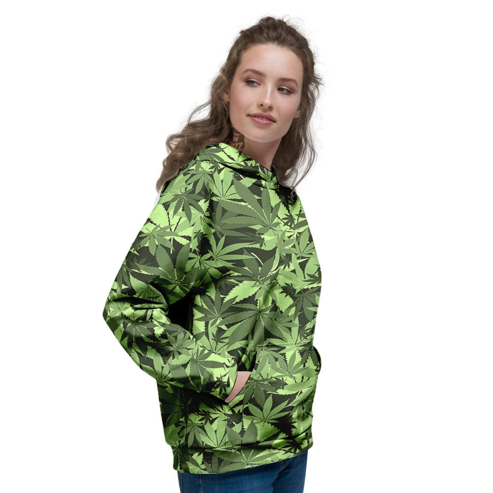 Cannabis Leaf Green Print Pattern Women's Hoodie-grizzshop