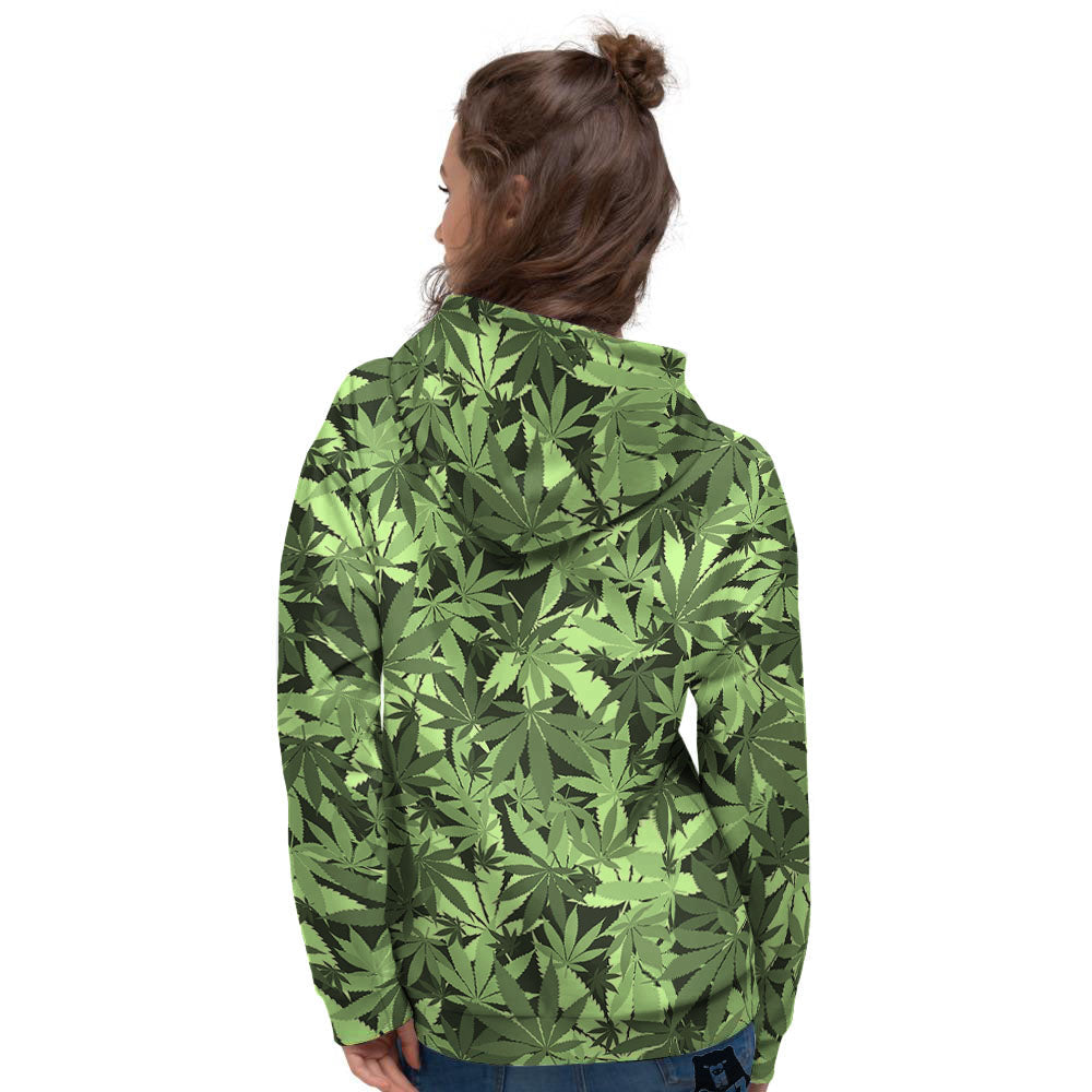 Cannabis Leaf Green Print Pattern Women's Hoodie-grizzshop