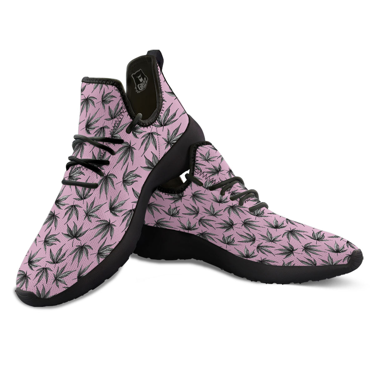Cannabis Leaf Pink And Green Print Black Athletic Shoes-grizzshop