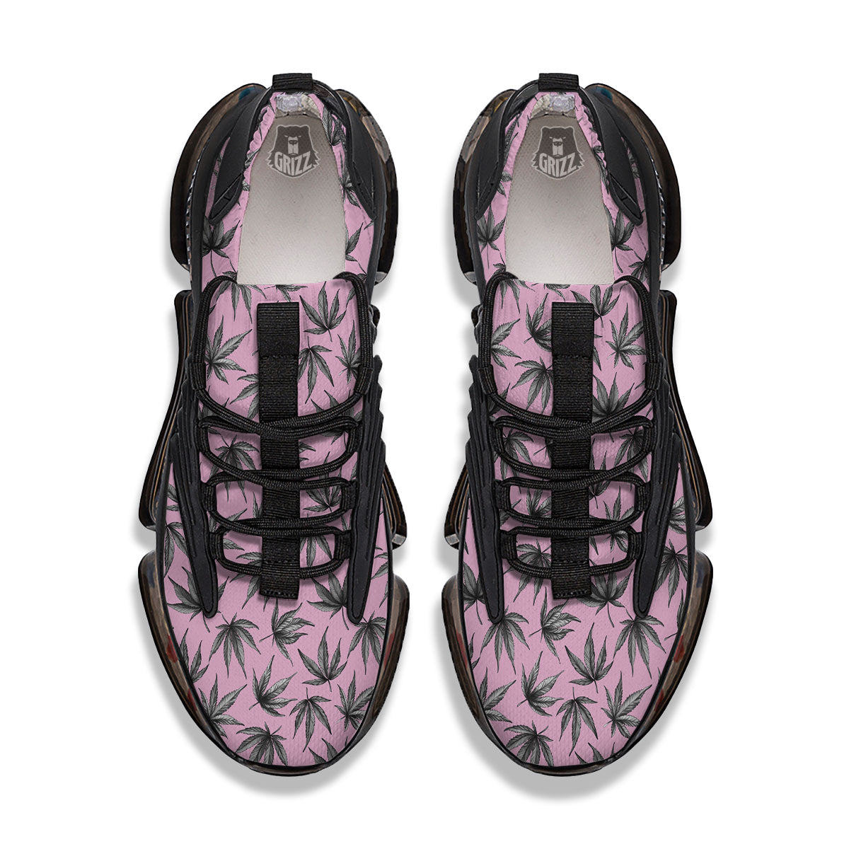 Cannabis Leaf Pink And Green Print Black Gym Shoes-grizzshop