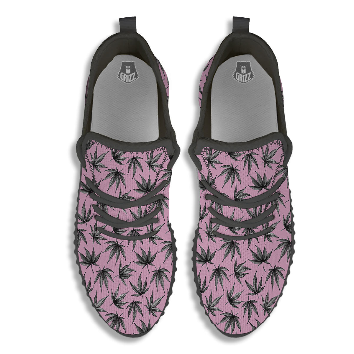 Cannabis Leaf Pink And Green Print Black Walking Shoes-grizzshop