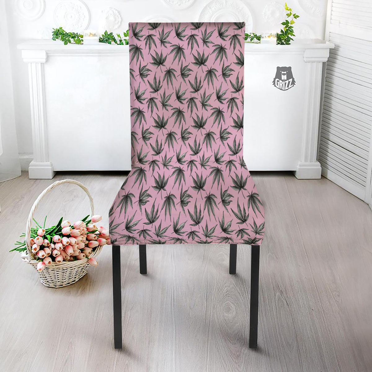 Cannabis Leaf Pink And Green Print Dining Chair Slipcover-grizzshop