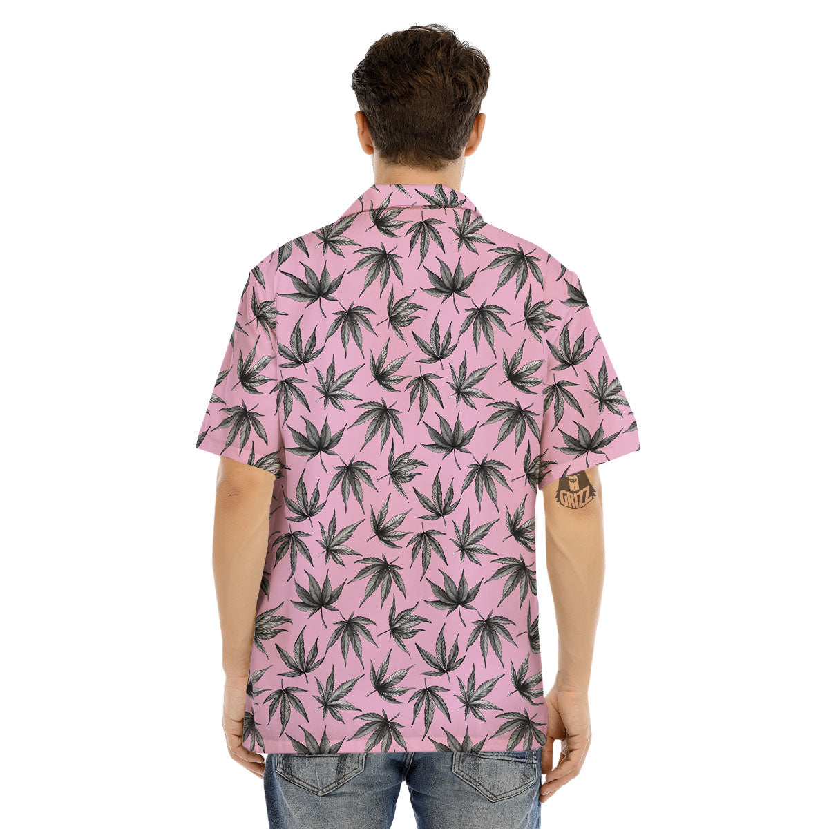 Cannabis Leaf Pink And Green Print Men's Hawaiian Shirt-grizzshop