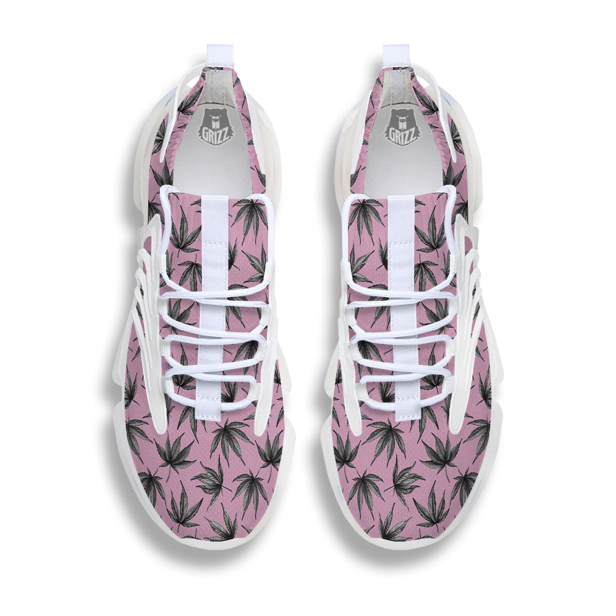 Cannabis Leaf Pink And Green Print White Gym Shoes-grizzshop