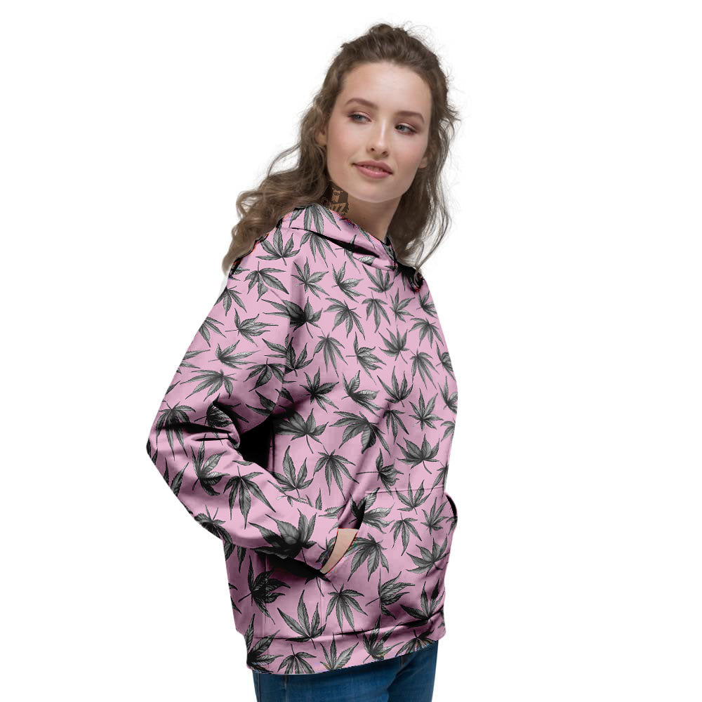 Cannabis Leaf Pink And Green Print Women's Hoodie-grizzshop