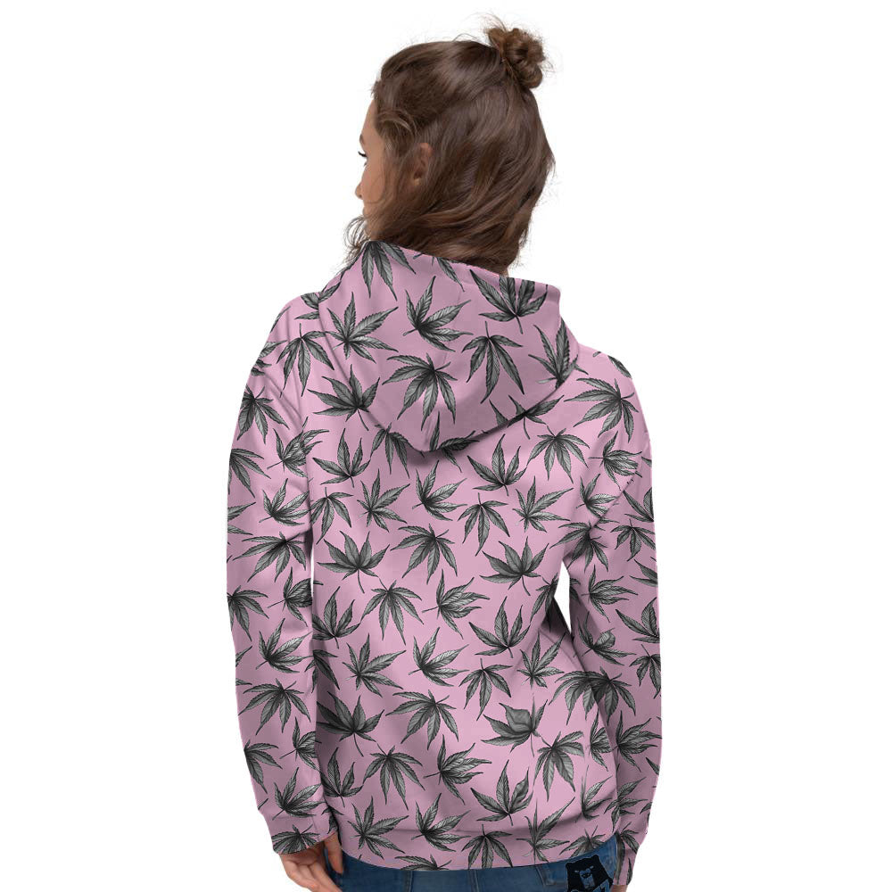 Cannabis Leaf Pink And Green Print Women's Hoodie-grizzshop