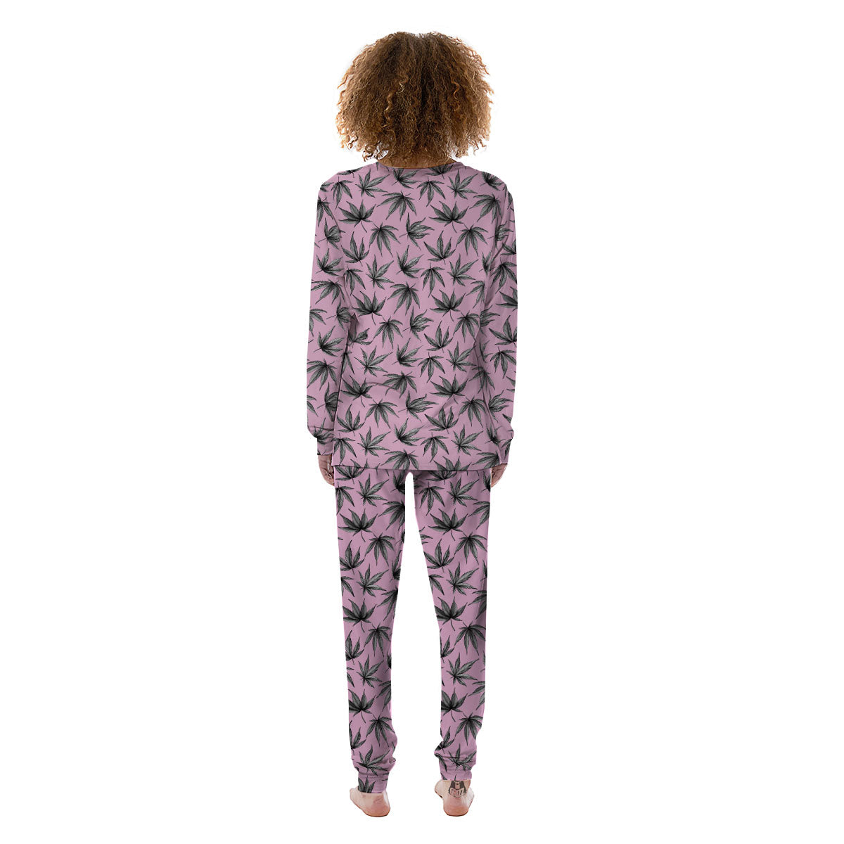 Cannabis Leaf Pink And Green Print Women's Pajamas-grizzshop