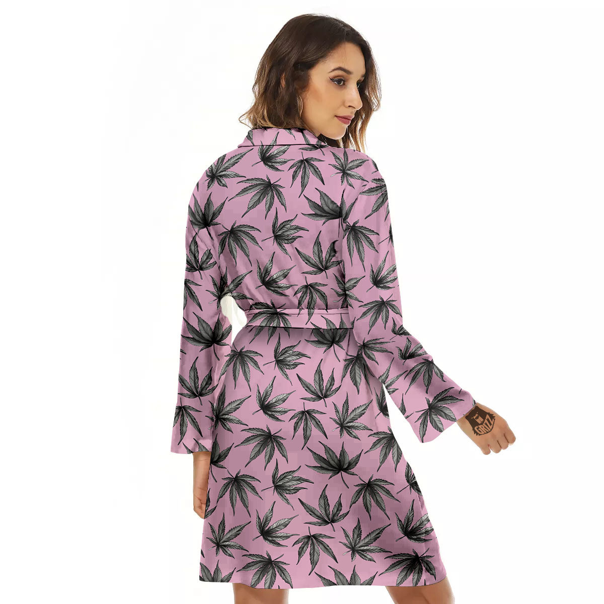 Cannabis Leaf Pink And Green Print Women's Robe-grizzshop