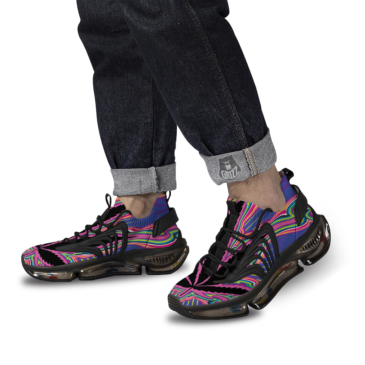 Cannabis Leaf Psychedelic Print Black Gym Shoes-grizzshop