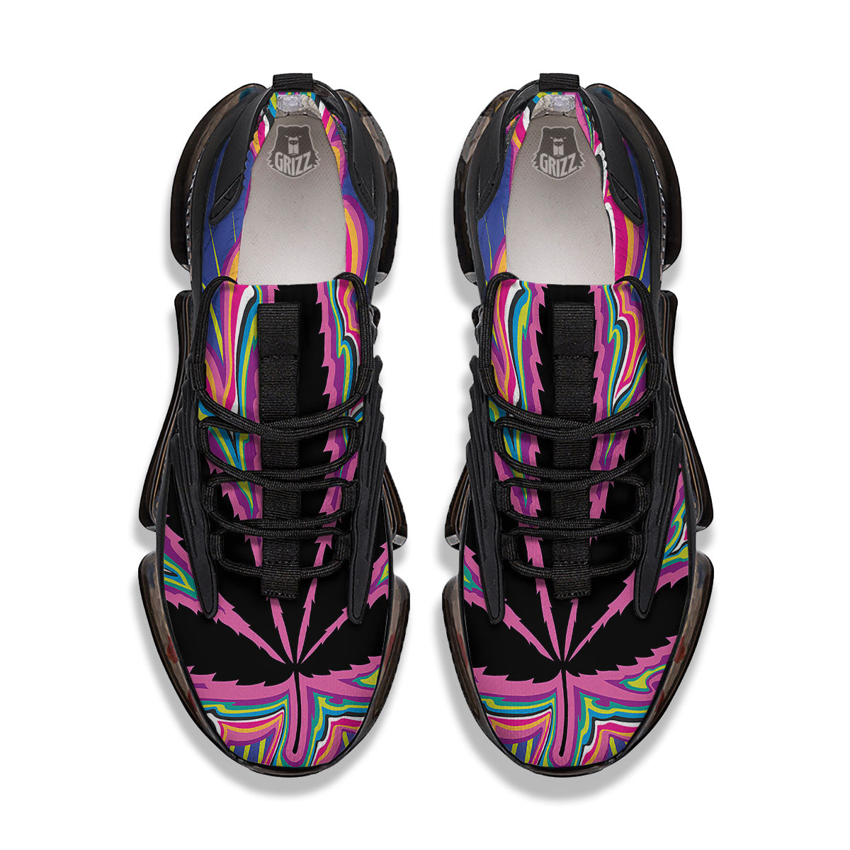 Cannabis Leaf Psychedelic Print Black Gym Shoes-grizzshop