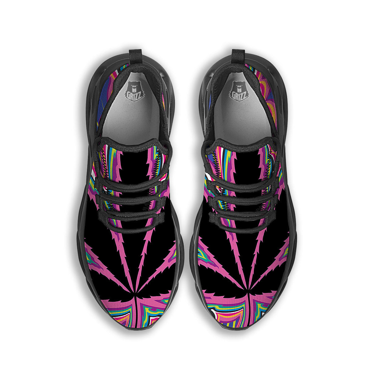 Cannabis Leaf Psychedelic Print Black Running Shoes-grizzshop